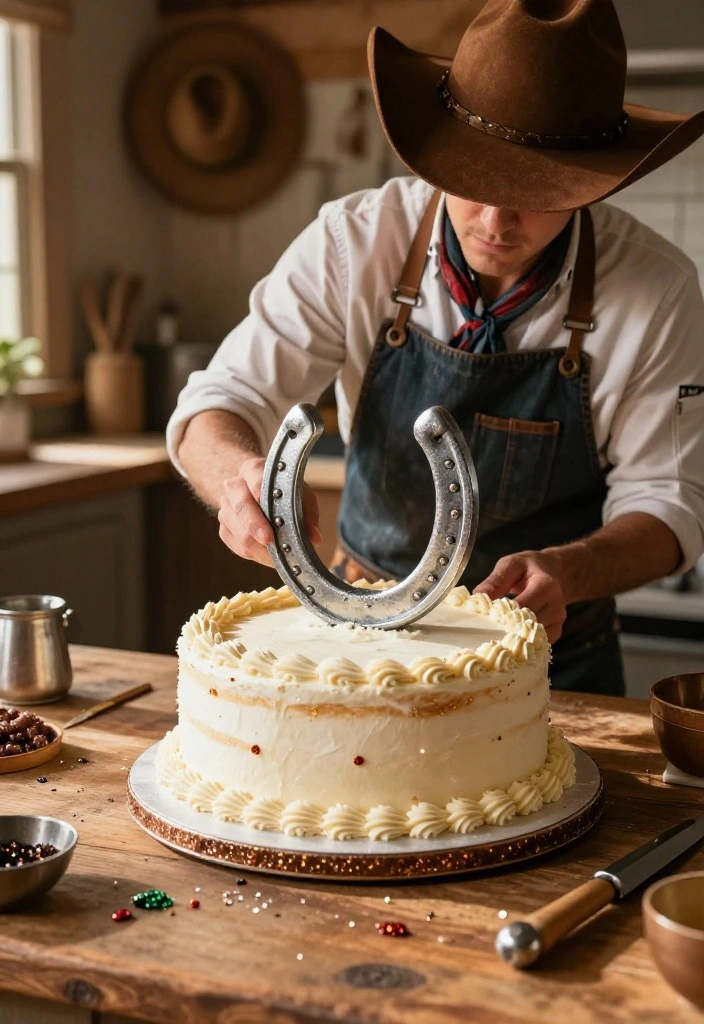 14 Rodeo Cake Ideas With Decorations That Stay Upright - 3. Lasso and Horseshoe Cake 1