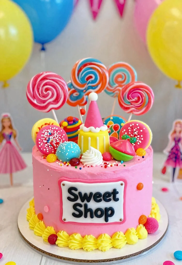 15 Barbie Birthday Party Cake Ideas Without Needing a Doll Pan - 10. Barbie Sweet Shop Cake 1