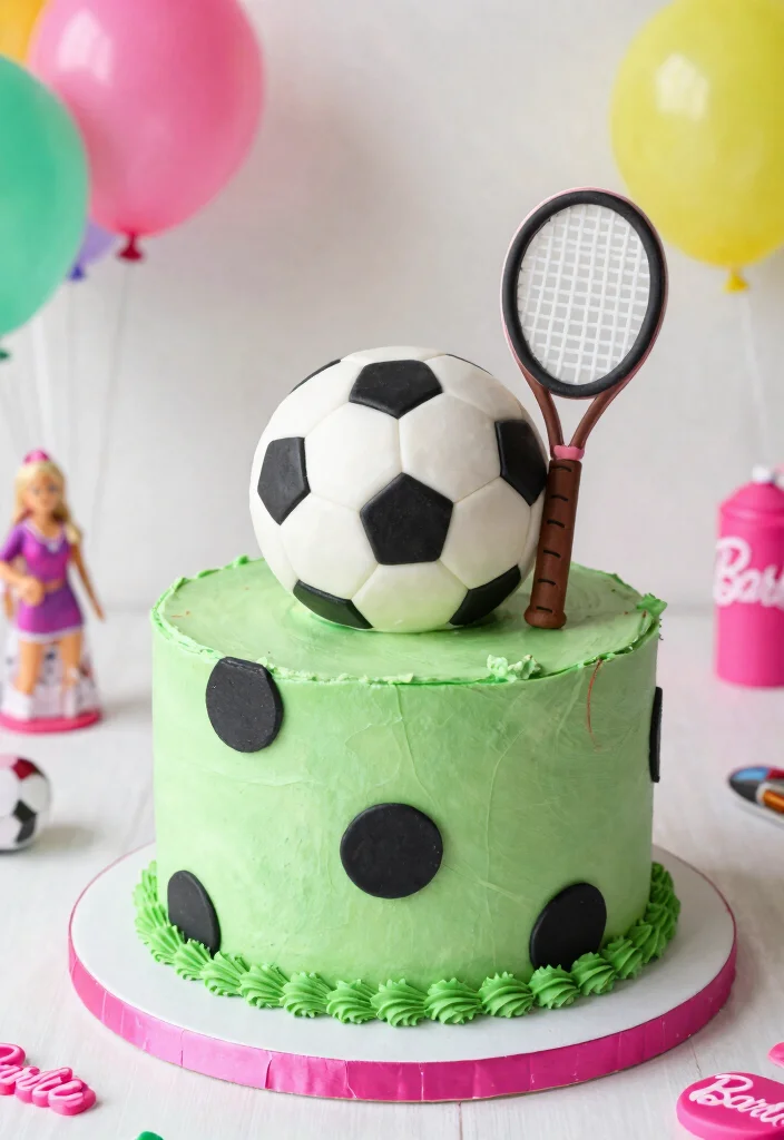 15 Barbie Birthday Party Cake Ideas Without Needing a Doll Pan - 12. Barbie Sports Cake 1
