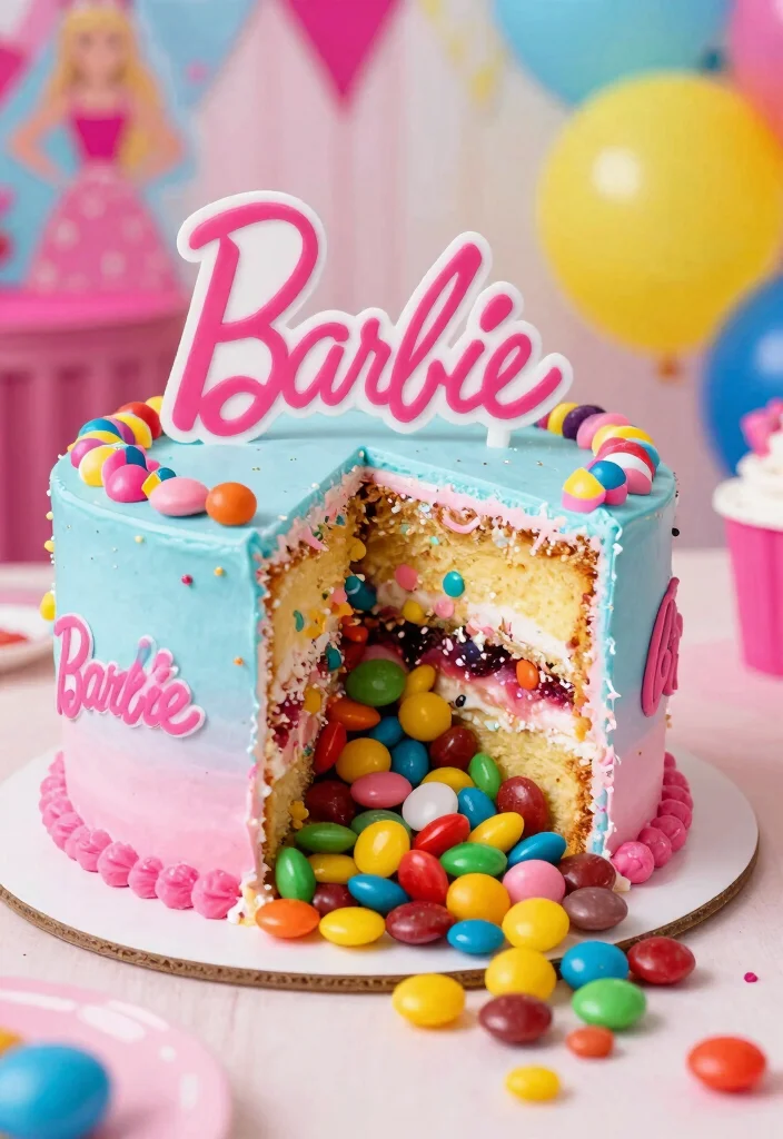 15 Barbie Birthday Party Cake Ideas Without Needing a Doll Pan - 15. Barbie Surprise Inside Cake 1