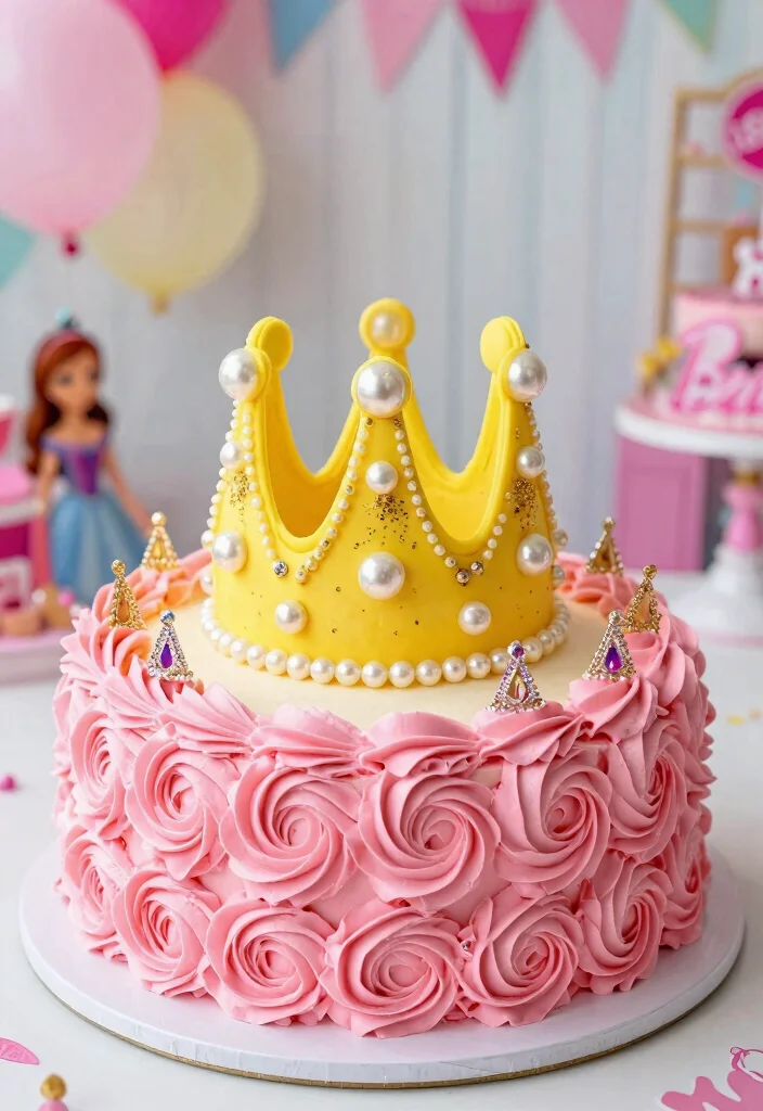 15 Barbie Birthday Party Cake Ideas Without Needing a Doll Pan - 2. Barbie Princess Crown Cake 1