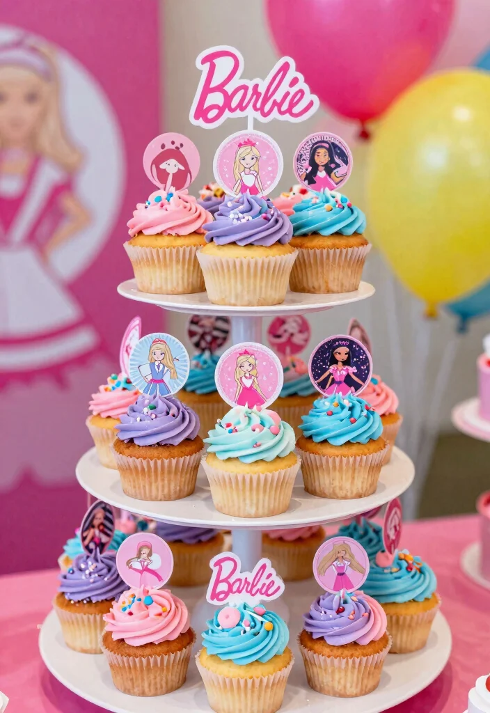 15 Barbie Birthday Party Cake Ideas Without Needing a Doll Pan - 5. Barbie Cupcake Tower 1