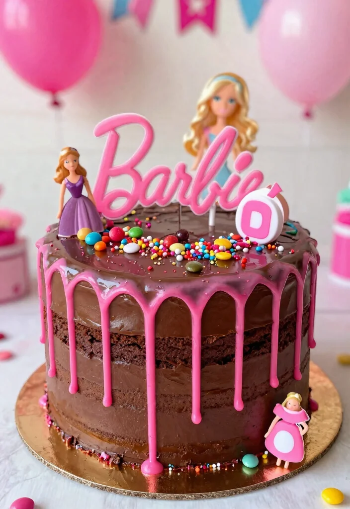 15 Barbie Birthday Party Cake Ideas Without Needing a Doll Pan - 8. Barbie Chocolate Drip Cake 1