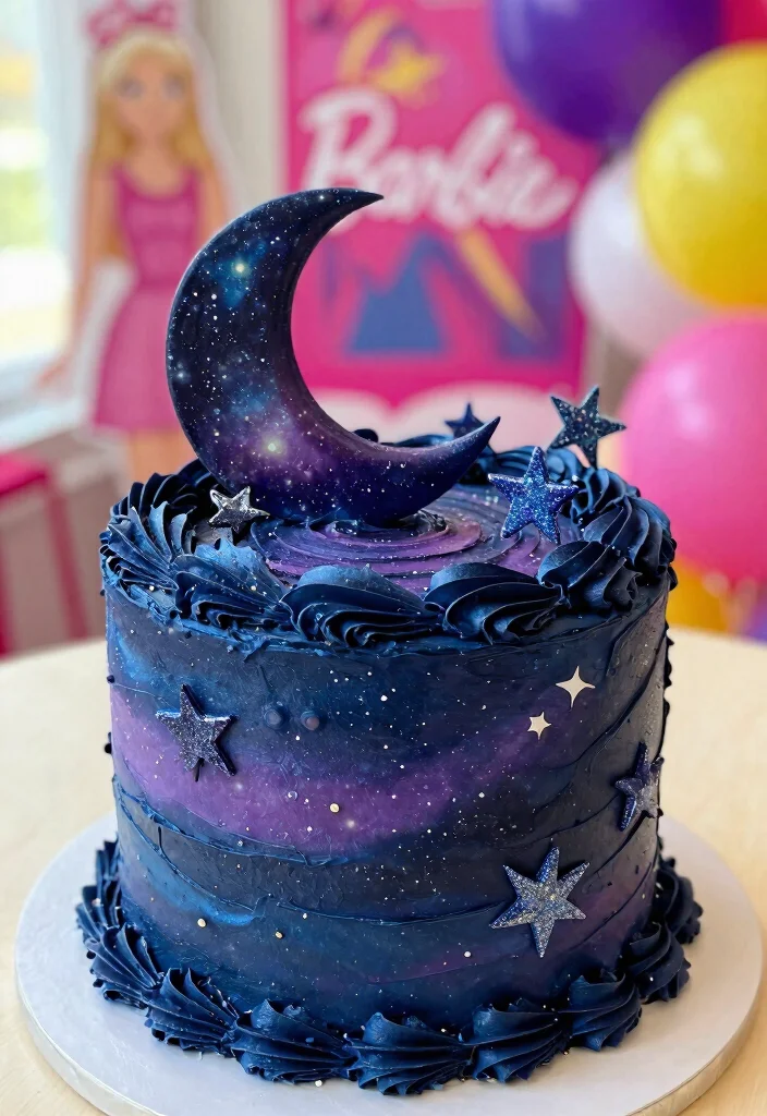 15 Barbie Birthday Party Cake Ideas Without Needing a Doll Pan - 9. Barbie Galaxy Cake 1