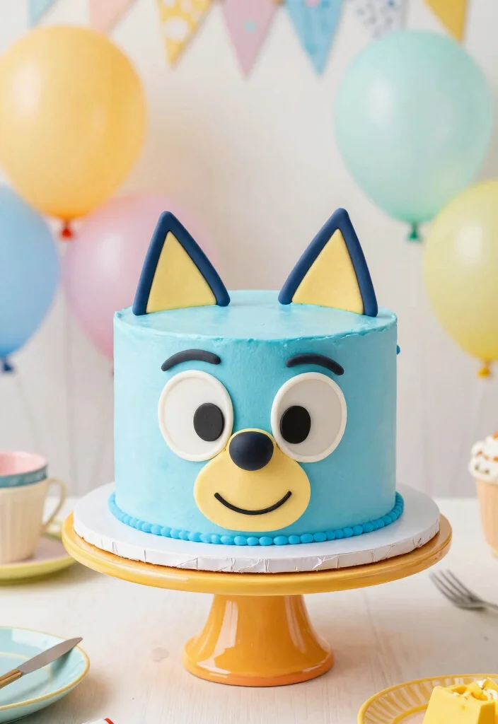 15 Bluey Birthday Cake Ideas for Boys With Character Features Without Piping Skills - 1. Bluey’s Face Cake 1
