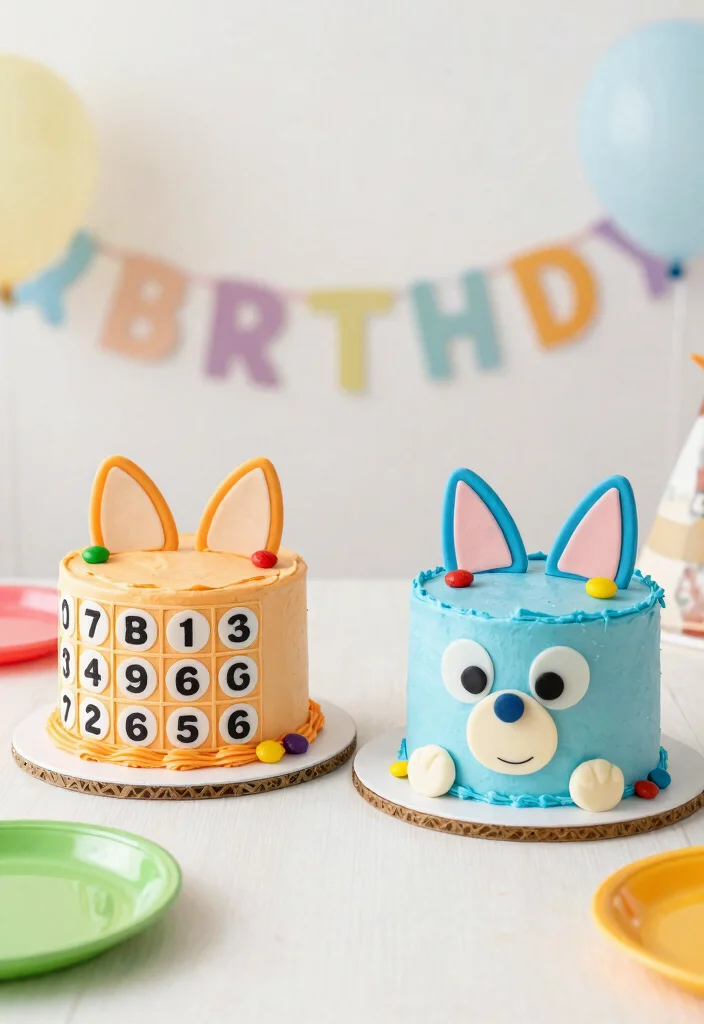 15 Bluey Birthday Cake Ideas for Boys With Character Features Without Piping Skills - 2. Bingo and Bluey Twin Cakes 1