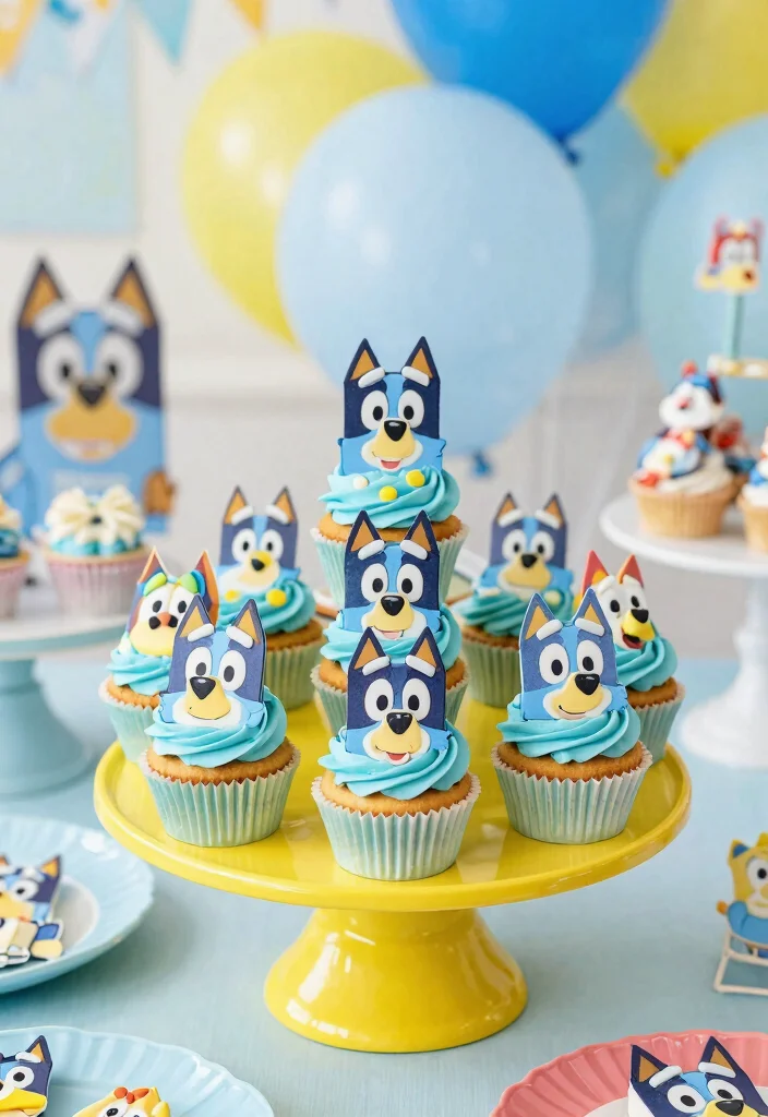 15 Bluey Birthday Cake Ideas for Boys With Character Features Without Piping Skills - 4. Simple Bluey Cupcakes 1