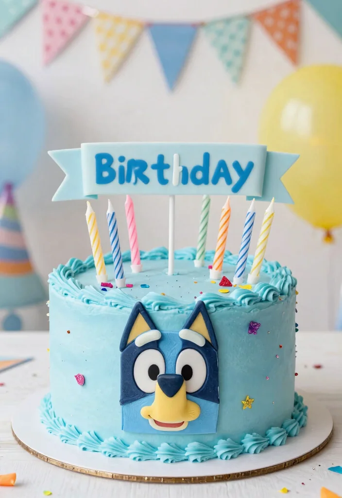 15 Bluey Birthday Cake Ideas for Boys With Character Features Without Piping Skills - 7. Bluey’s Birthday Banner Cake 1