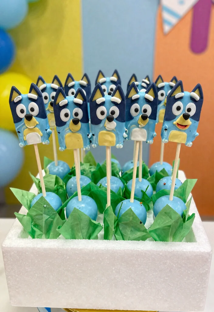 15 Bluey Birthday Cake Ideas for Boys With Character Features Without Piping Skills - 8. Fun with Fondant: Bluey Cake Pops 1