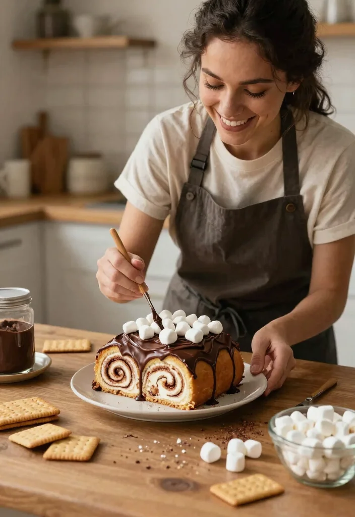 15 Cinnamon Roll Birthday Cake Recipes That Don't Dry Out - 13. S’mores Cinnamon Roll Cake 1
