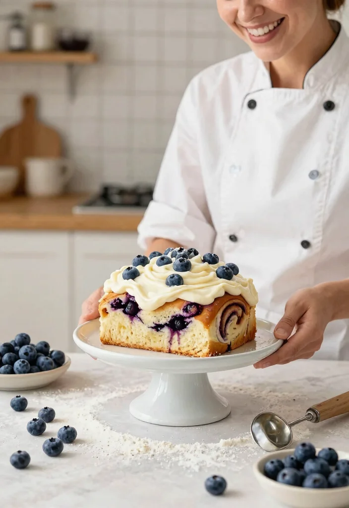 15 Cinnamon Roll Birthday Cake Recipes That Don't Dry Out - 6. Blueberry Cinnamon Roll Cake 1