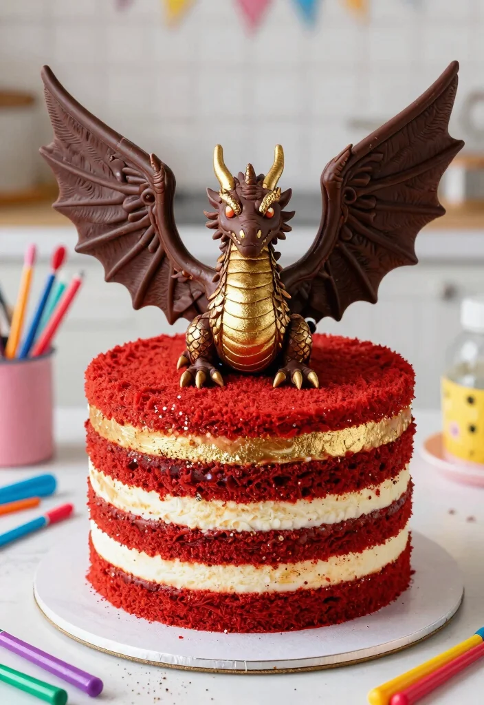 15 Dragon Cake Ideas That Keep Their Structure - 1. Majestic Red Dragon Cake 1