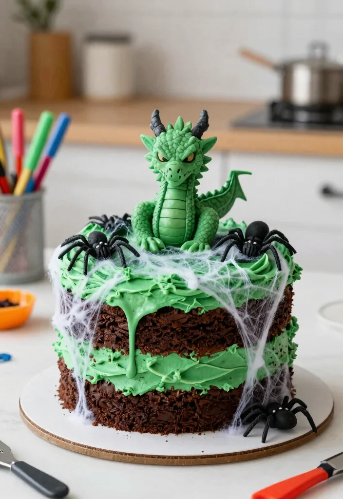15 Dragon Cake Ideas That Keep Their Structure - 12. Spooky Dragon Cake 1