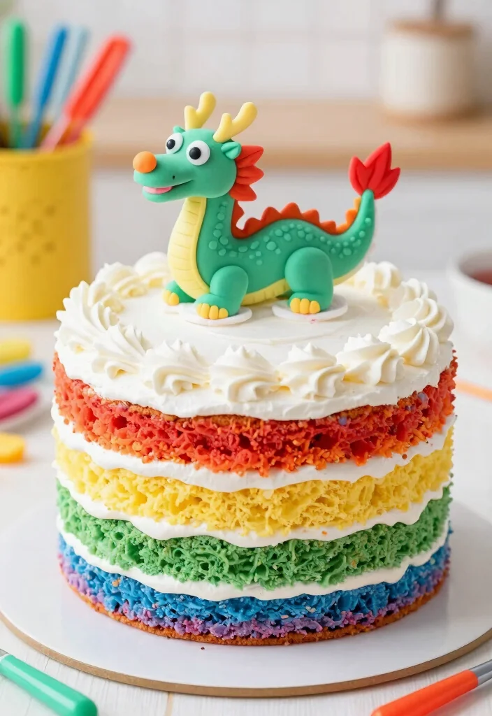 15 Dragon Cake Ideas That Keep Their Structure - 13. Rainbow Dragon Cake 1