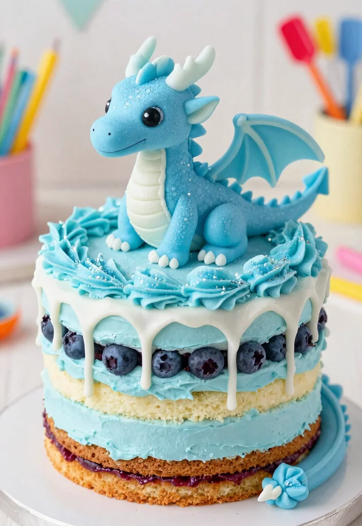 15 Dragon Cake Ideas That Keep Their Structure - 2. Whimsical Blue Ice Dragon Cake 1