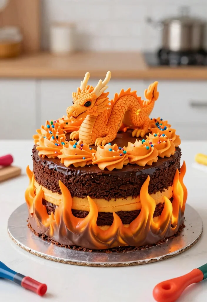 15 Dragon Cake Ideas That Keep Their Structure - 5. Fire-Breathing Dragon Cake 1