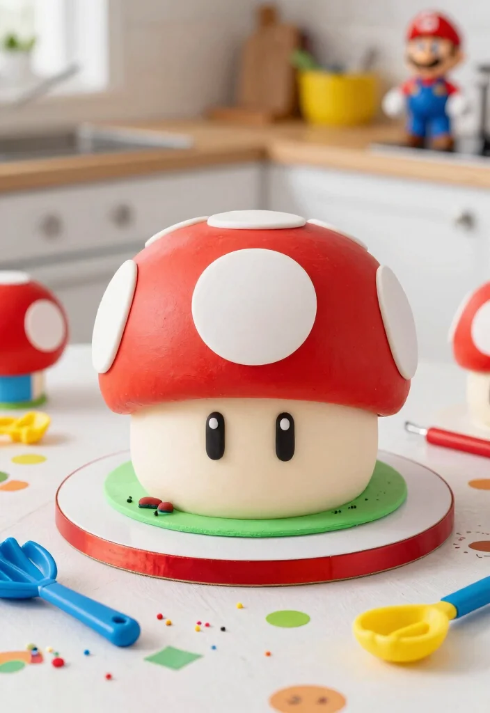 15 Gaming Theme Cake Ideas He'll Recognize Instantly - 1. Mario Mushroom Cake 1