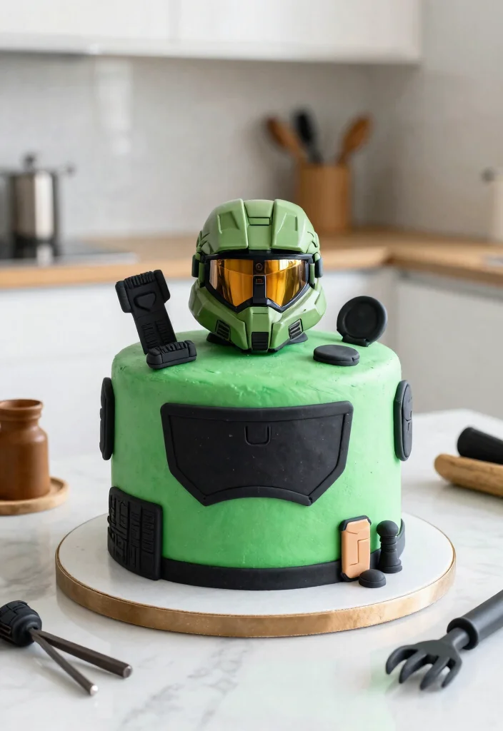 15 Gaming Theme Cake Ideas He'll Recognize Instantly - 12. Halo Master Chief Cake 1