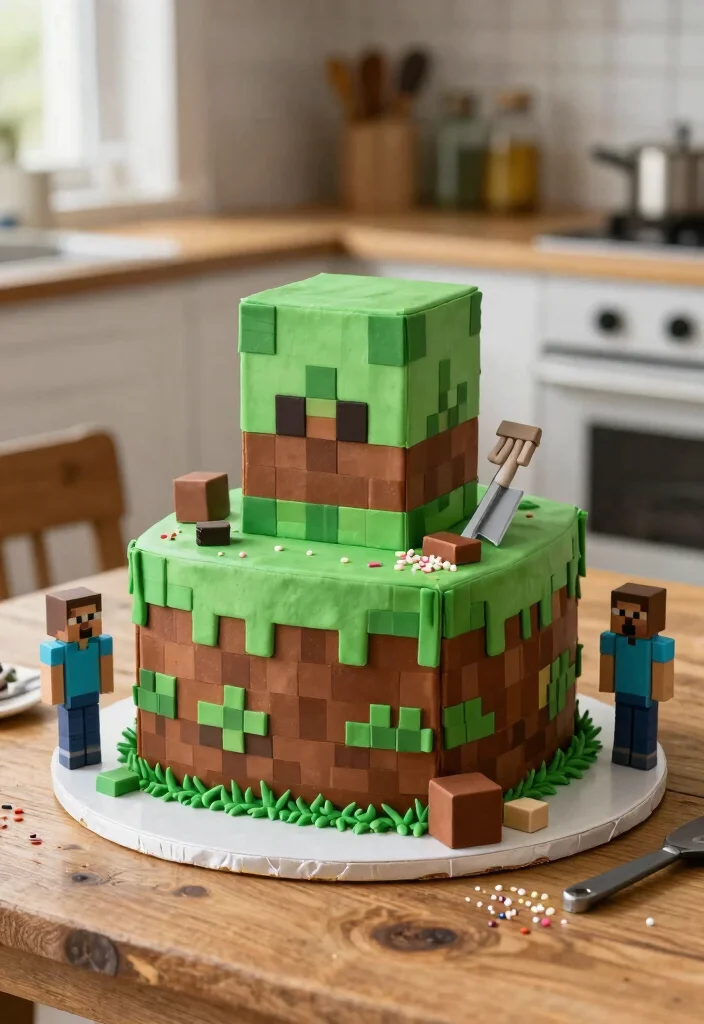15 Gaming Theme Cake Ideas He'll Recognize Instantly - 2. Minecraft Block Cake 1