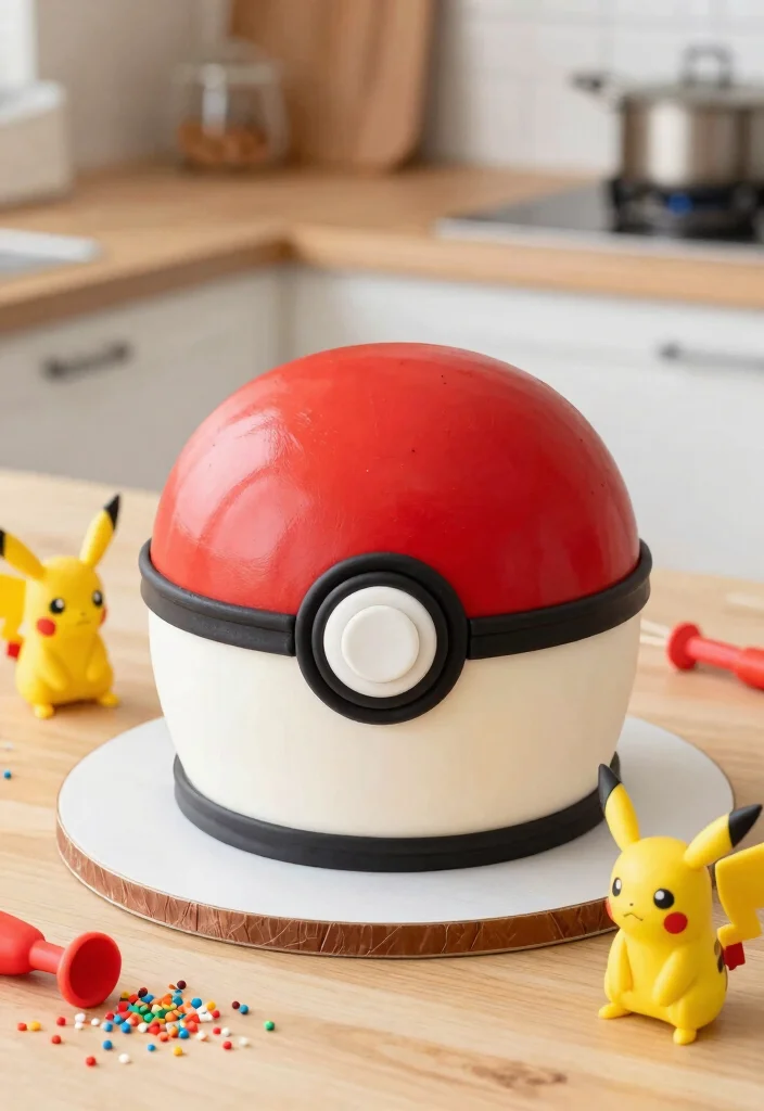 15 Gaming Theme Cake Ideas He'll Recognize Instantly - 4. Pokémon Pokéball Cake 1