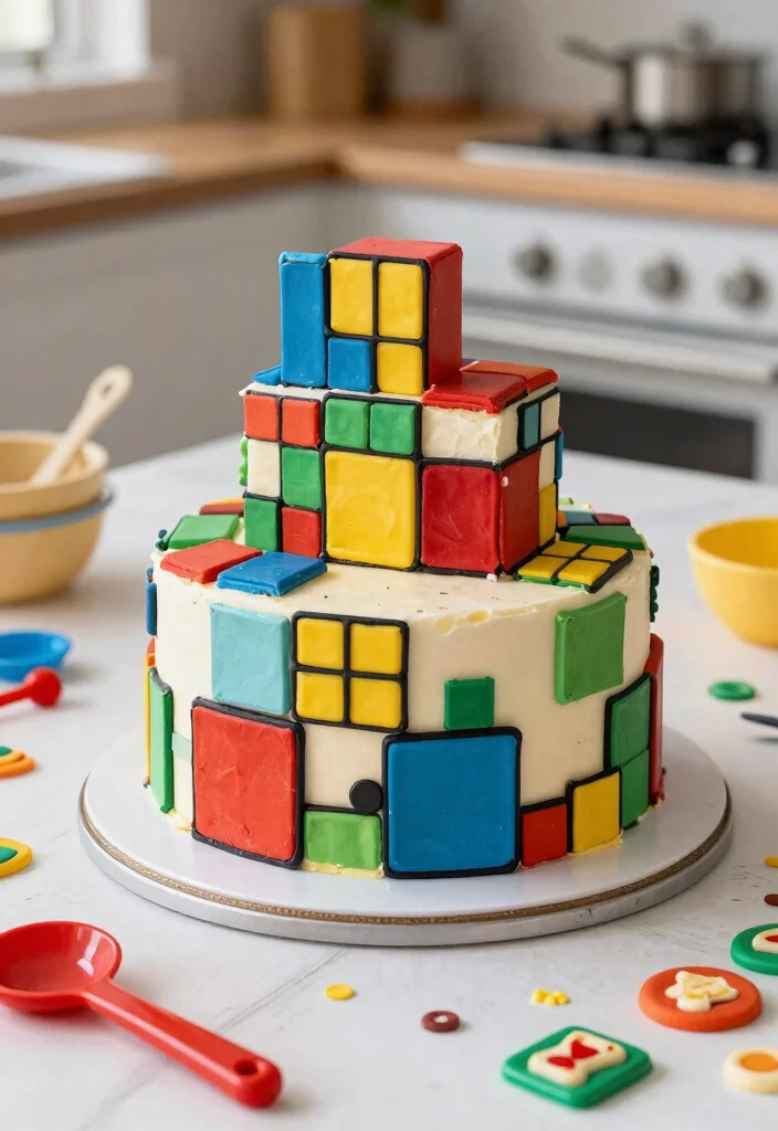 15 Gaming Theme Cake Ideas He'll Recognize Instantly - 8. Tetris Cake 1
