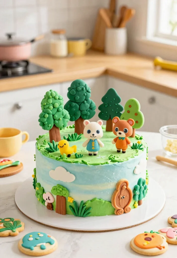 15 Gaming Theme Cake Ideas He'll Recognize Instantly - 9. Animal Crossing Cake 1