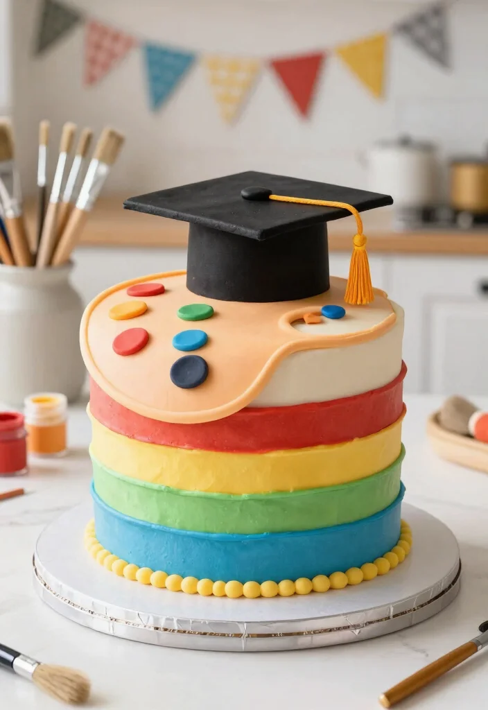 15 Graduation Cake Designs That Hold Fondant Caps Without Sliding - 13. Artistic Palette Cake 1