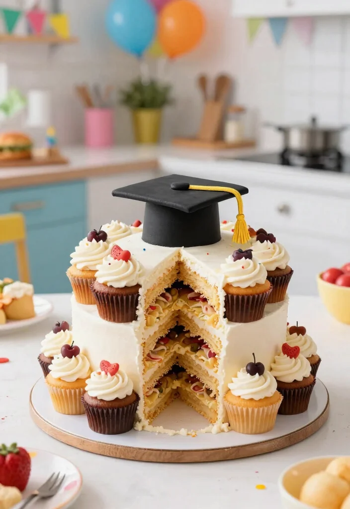 15 Graduation Cake Designs That Hold Fondant Caps Without Sliding - 15. Interactive Pull-Apart Cake 1