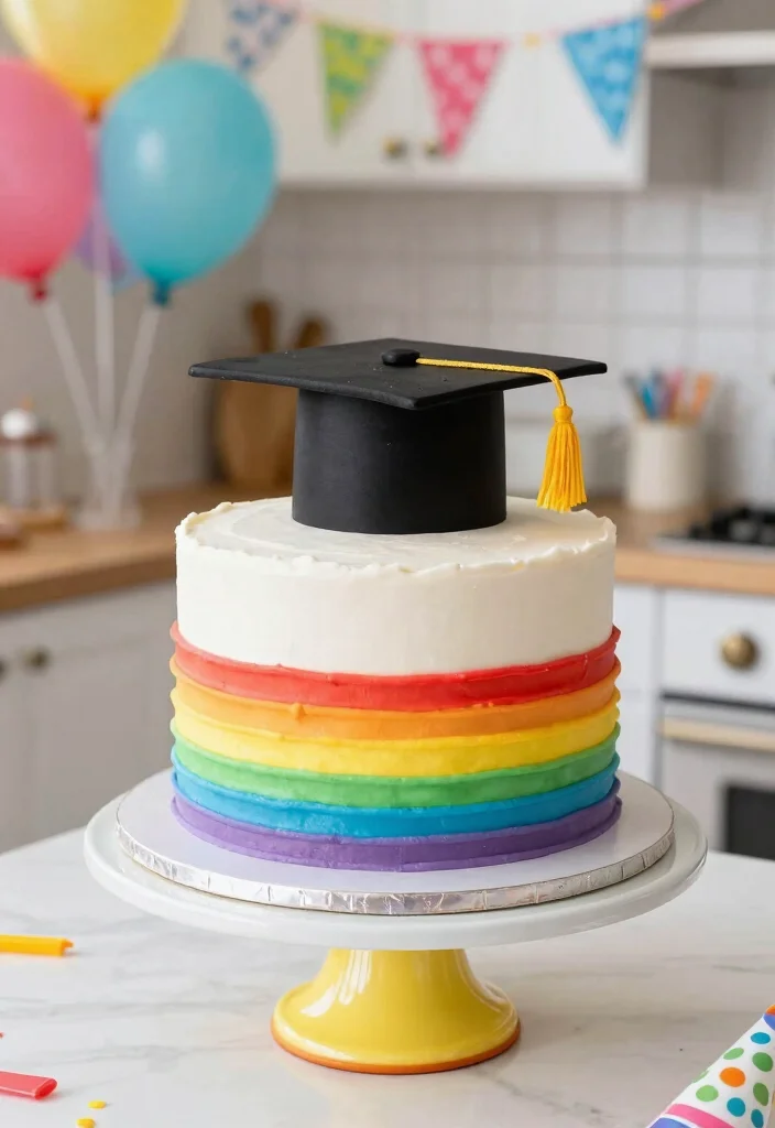 15 Graduation Cake Designs That Hold Fondant Caps Without Sliding - 2. Fun and Colorful Rainbow Layers 1