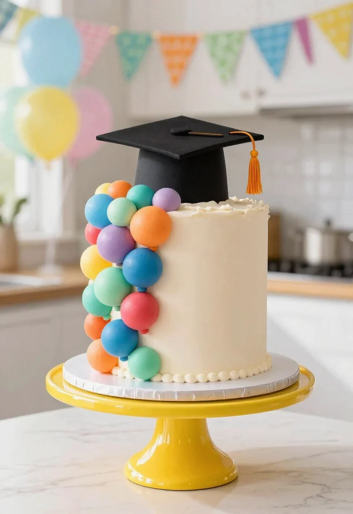 15 Graduation Cake Designs That Hold Fondant Caps Without Sliding - 5. Whimsical Balloon Cake 1