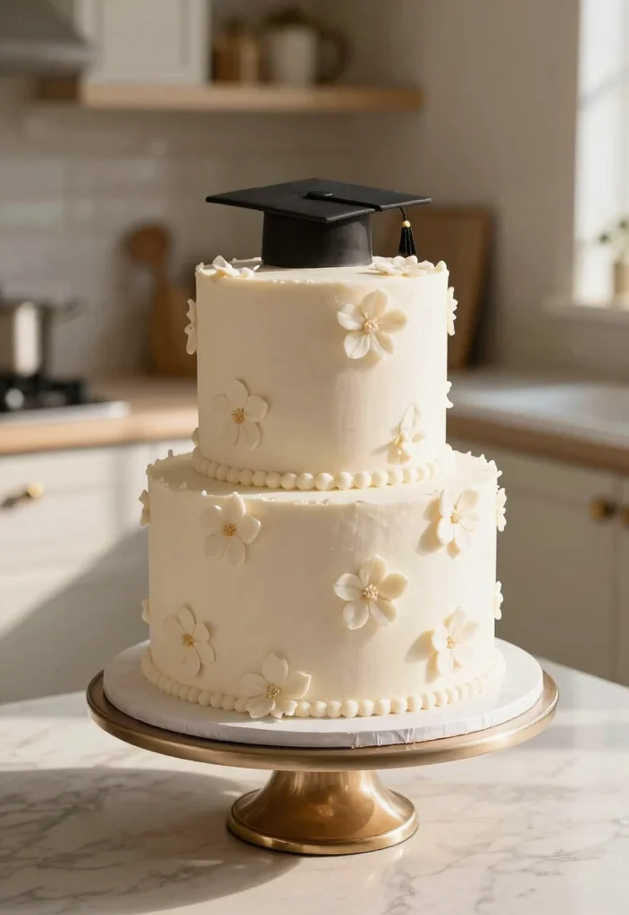 15 Graduation Cake Designs That Hold Fondant Caps Without Sliding - 6. Elegant Floral Graduation Cake 1