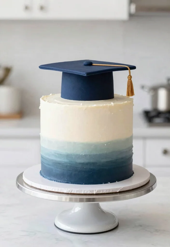 15 Graduation Cake Designs That Hold Fondant Caps Without Sliding - 7. Simple and Sweet Ombre Cake 1