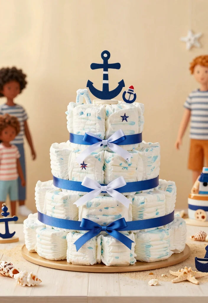 15 Nappy Cake Ideas That Hold Together for the Whole Shower - 4. Nautical Nappy Cake 1