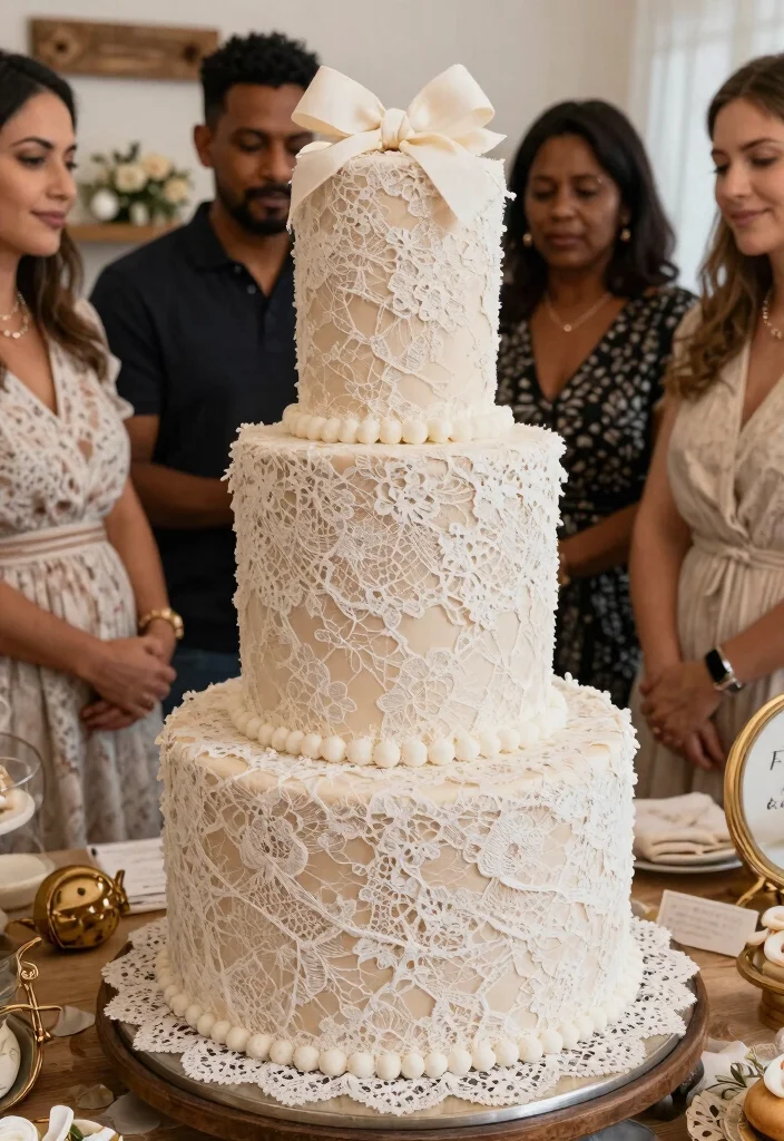 15 Nappy Cake Ideas That Hold Together for the Whole Shower - 9. Vintage Lace Nappy Cake 1