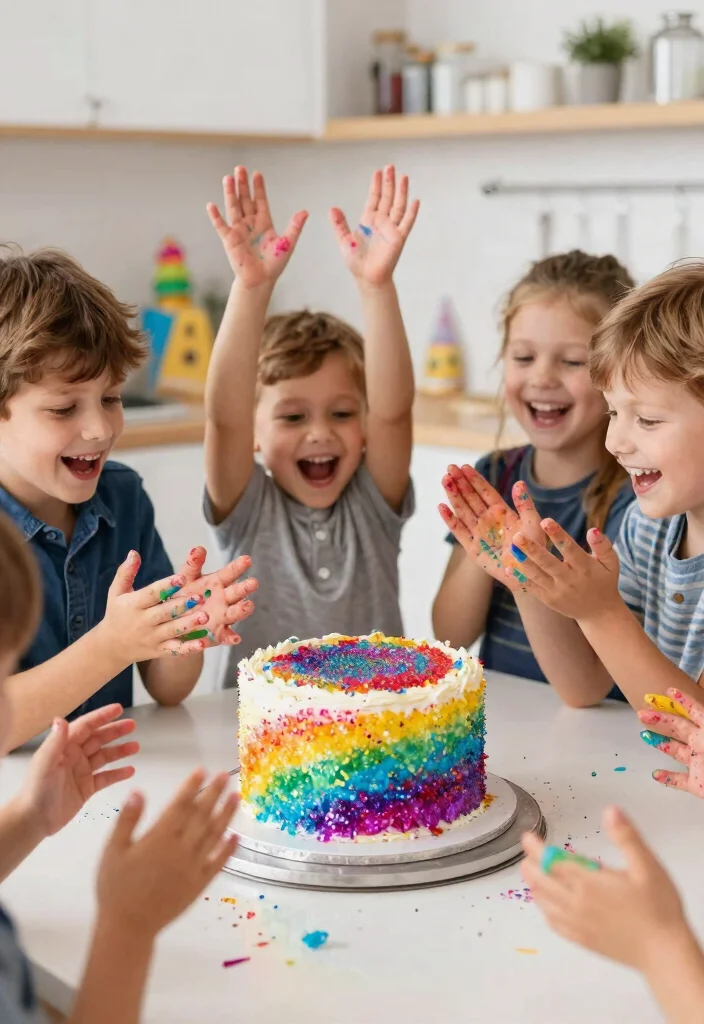 15 Rainbow Smash Cake Ideas That Don't Stain Hands and Faces - 11. Edible Glitter Rainbow Cake 1