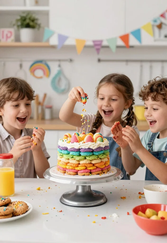 15 Rainbow Smash Cake Ideas That Don't Stain Hands and Faces - 14. Rainbow Cookie Smash Cake 1