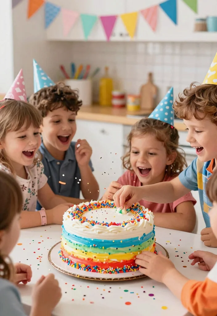 15 Rainbow Smash Cake Ideas That Don't Stain Hands and Faces - 2. Confetti Rainbow Smash Cake 1