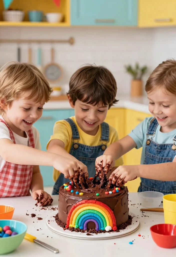 15 Rainbow Smash Cake Ideas That Don't Stain Hands and Faces - 3. Chocolate Rainbow Smash Cake 1