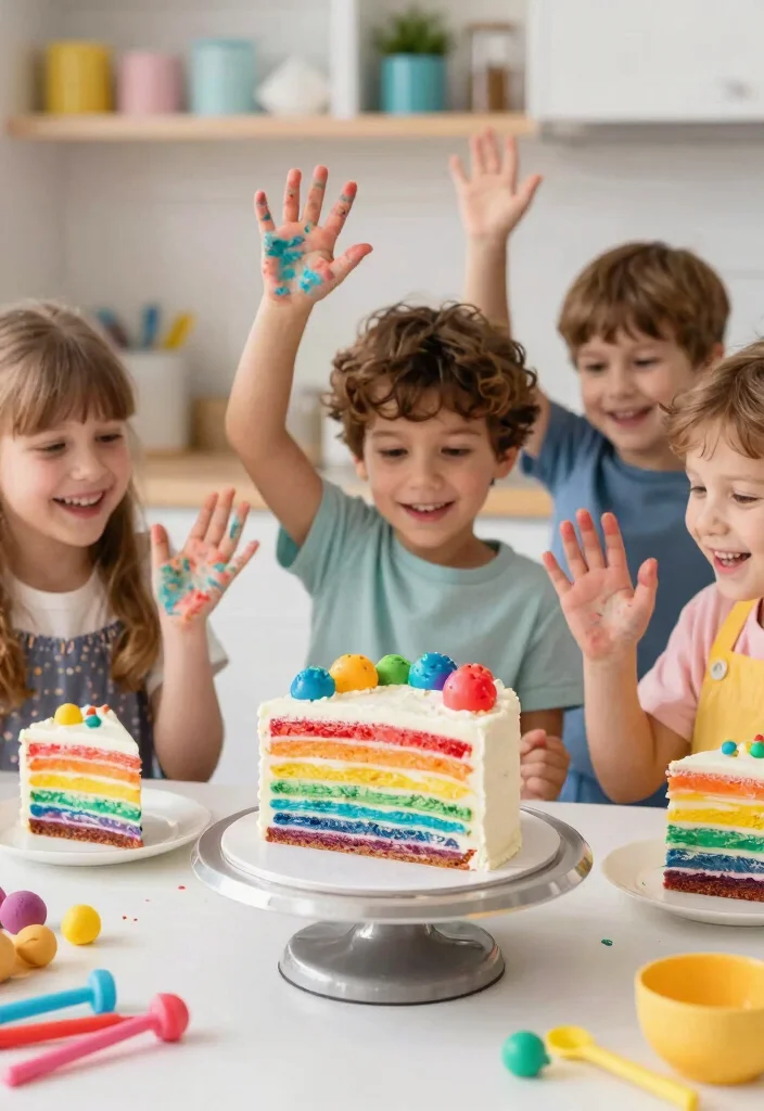 15 Rainbow Smash Cake Ideas That Don't Stain Hands and Faces - 5. Whimsical Rainbow Layer Cake 1
