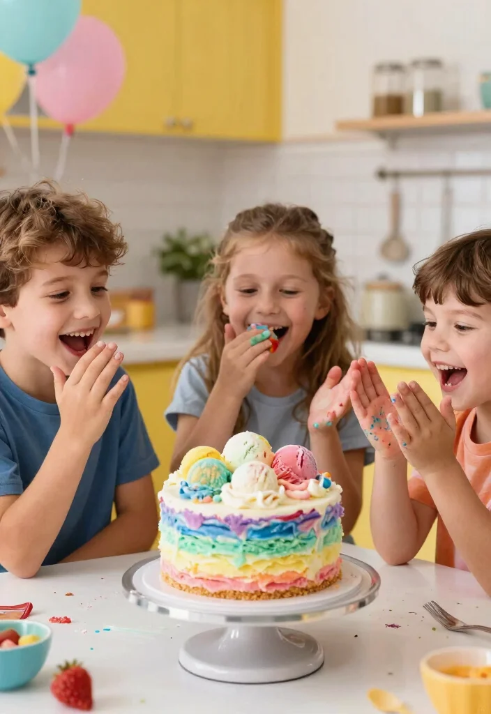 15 Rainbow Smash Cake Ideas That Don't Stain Hands and Faces - 8. Rainbow Ice Cream Smash Cake 1