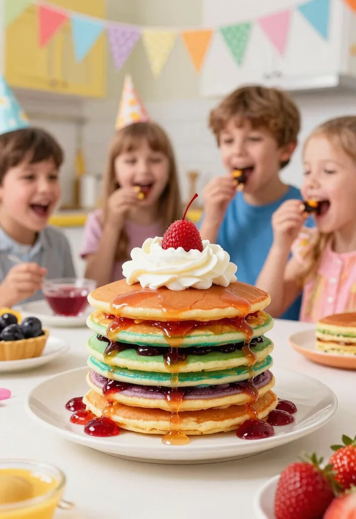 15 Rainbow Smash Cake Ideas That Don't Stain Hands and Faces - 9. Rainbow Pancake Smash Cake 1