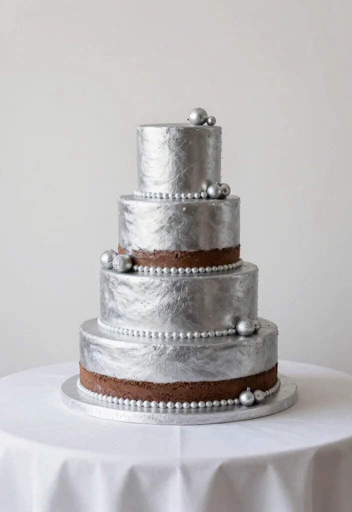 15 Silver Wedding Cake Ideas That Don't Show Fingerprints - 11. Silver and Chocolate Cake 1