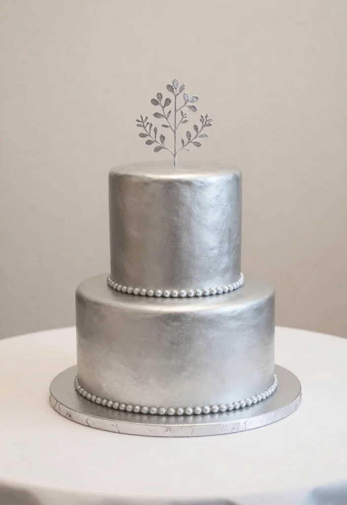 15 Silver Wedding Cake Ideas That Don't Show Fingerprints - 14. Silver Simple Cake 1