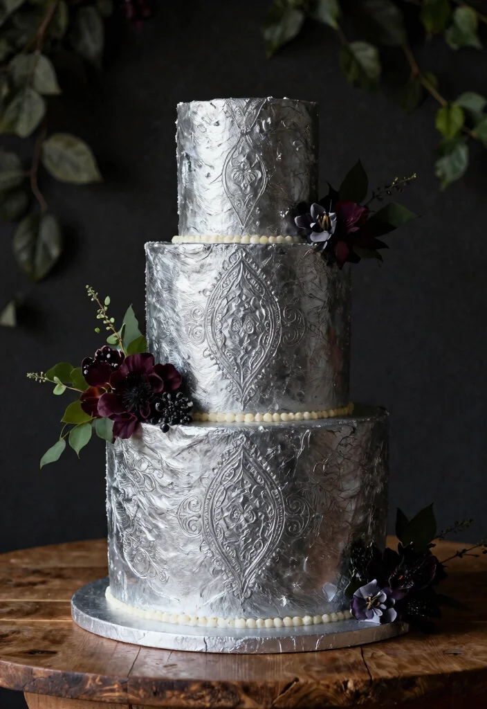 15 Silver Wedding Cake Ideas That Don't Show Fingerprints - 2. Textured Silver Buttercream Cake 1