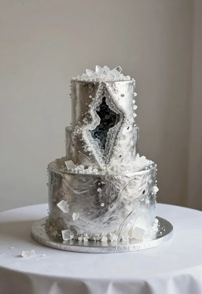15 Silver Wedding Cake Ideas That Don't Show Fingerprints - 3. Silver Geode Cake 1