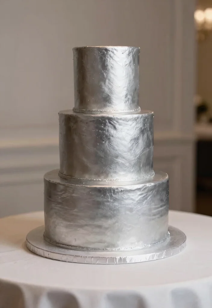 15 Silver Wedding Cake Ideas That Don't Show Fingerprints - 4. Silver Ombre Cake 1