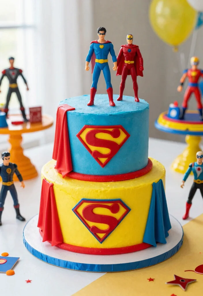 18 Birthday Cake for Boy Ideas With Bold Colors That Don't Bleed Overnight - 1. Superhero Smash Cake 1