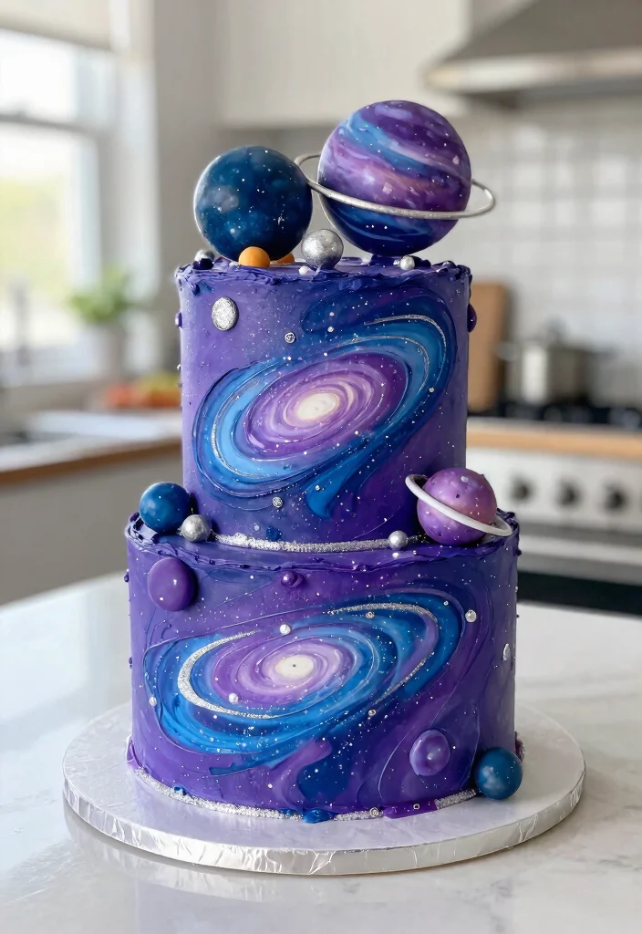 18 Birthday Cake for Boy Ideas With Bold Colors That Don't Bleed Overnight - 10. Space Galaxy Cake 1