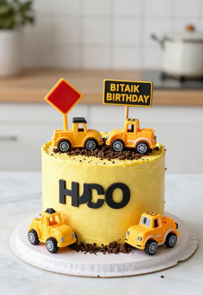 18 Birthday Cake for Boy Ideas With Bold Colors That Don't Bleed Overnight - 12. Construction Zone Cake 1