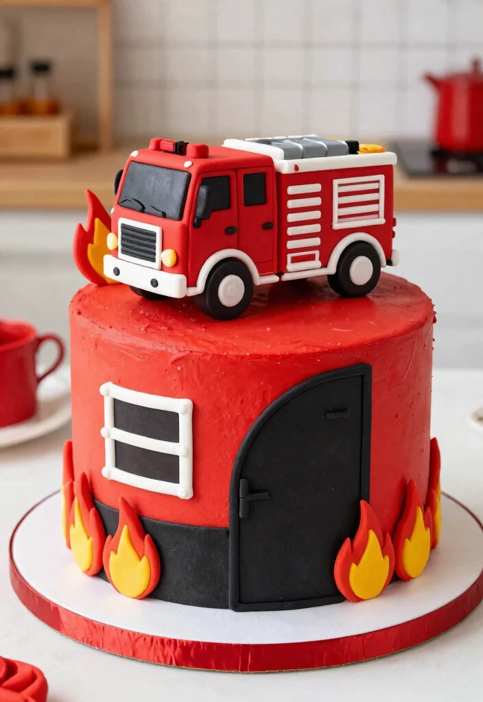 18 Birthday Cake for Boy Ideas With Bold Colors That Don't Bleed Overnight - 14. Fire Truck Cake 1